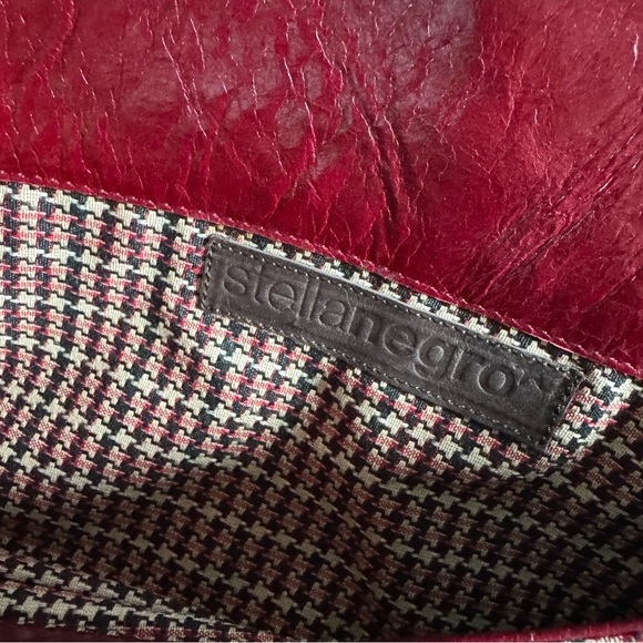 Stella Negro red maroon Italian leather chain shoulder bag clutch - Picture 3 of 12